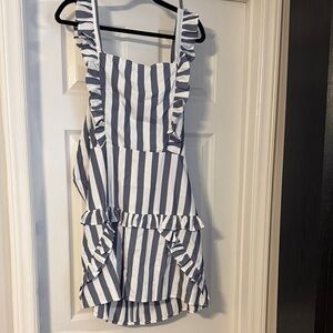 Cupshe Navy and White Striped Ruffle Mini Dress